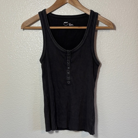 aerie Tops - Aerie Sun Faded Half Button Charcoal Tank Top Size Medium | casual | loungewear
